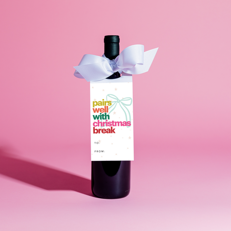 Pairs Well With Christmas Break Wine Tag and Ribbon