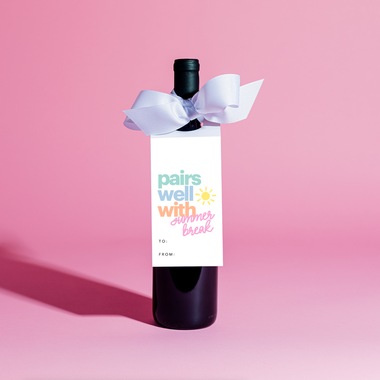Pairs Well With Summer Break Wine Tag and Ribbon