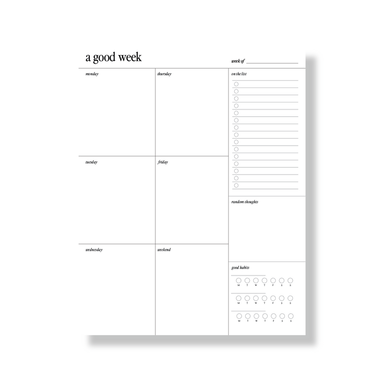 A Good Week Weekly Planning Pad